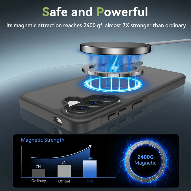 For Samsung Galaxy A57 5G Magnetic Phone Case Matte Finish TPU PC Shockproof Phone Cover with Tempered Glass - Black