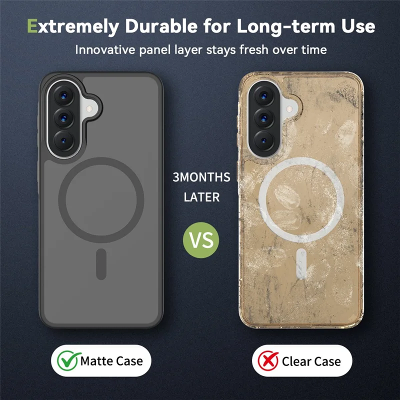 For Samsung Galaxy A57 5G Magnetic Phone Case Matte Finish TPU PC Shockproof Phone Cover with Tempered Glass - Black