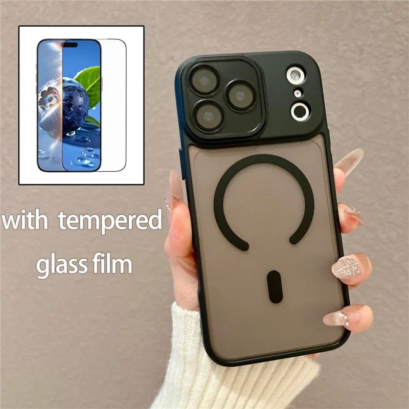 For iPhone 17 Pro Max Matte Case PC + TPU All-wrapped Protection Magnetic Phone Cover with Tempered Glass Compatible with MagSafe - Orange