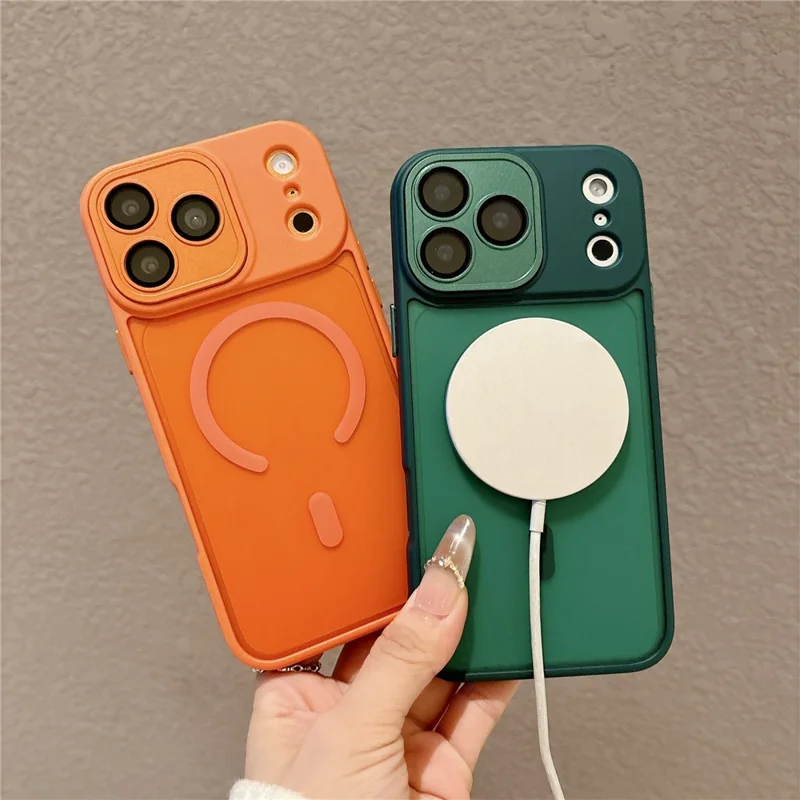 For iPhone 17 Pro Max Matte Case PC + TPU All-wrapped Protection Magnetic Phone Cover with Tempered Glass Compatible with MagSafe - Orange