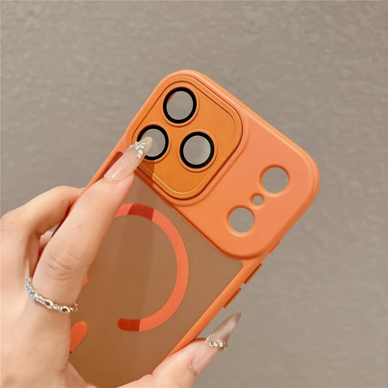 For iPhone 17 Pro Max Matte Case PC + TPU All-wrapped Protection Magnetic Phone Cover with Tempered Glass Compatible with MagSafe - Orange