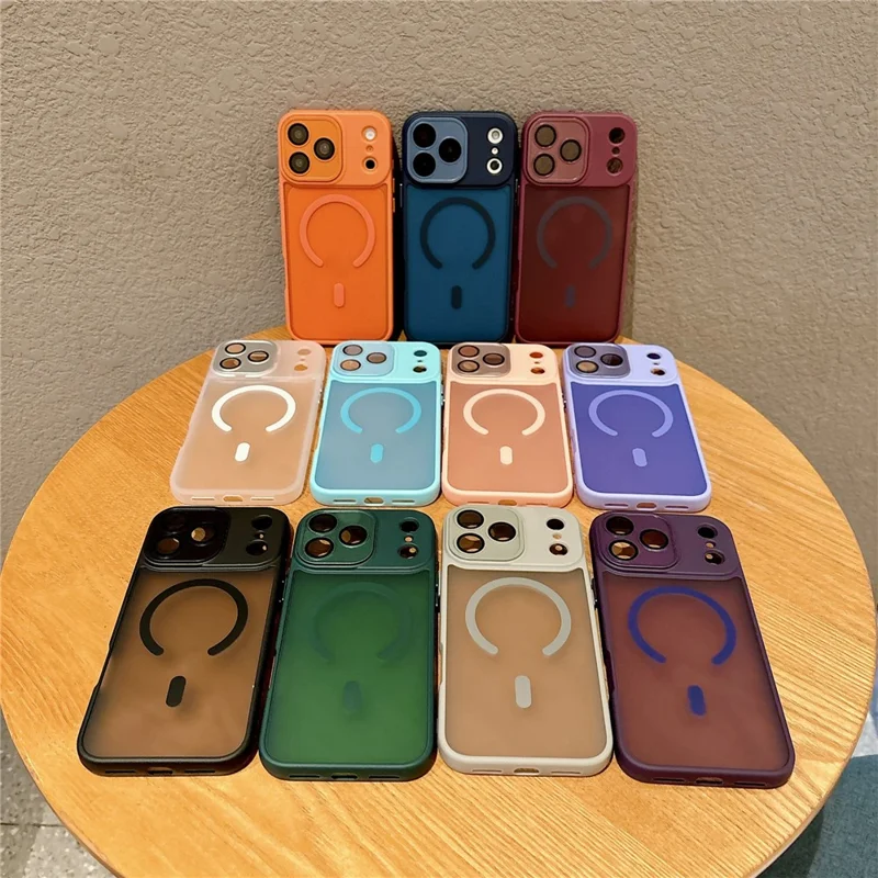 For iPhone 17 Pro Max Matte Case PC + TPU All-wrapped Protection Magnetic Phone Cover with Tempered Glass Compatible with MagSafe - Orange