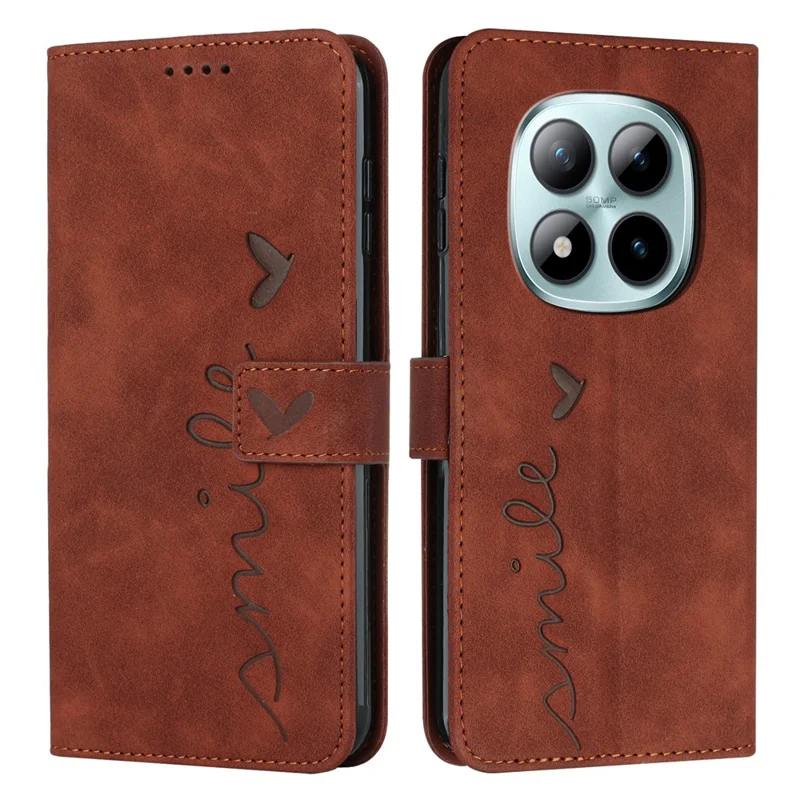 شراء بالجملة لحالة محفظة شاومي ريدمي نوت 15 برو 4G (عالمي) مغلفة بنمط قلب ناعم الملمس من الجلد مع حزام معصم - بني