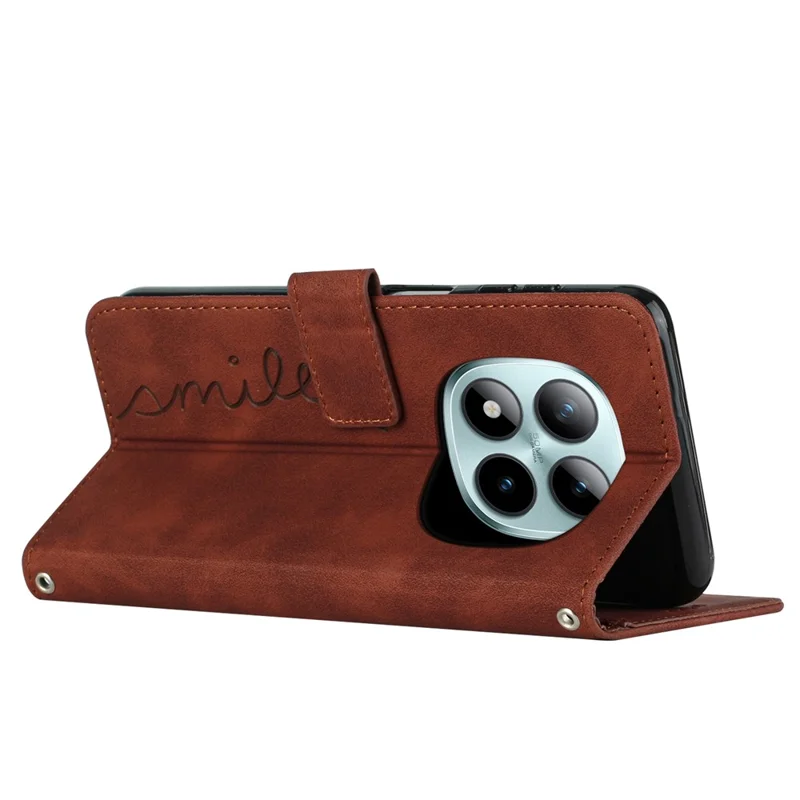 شراء بالجملة لحالة محفظة شاومي ريدمي نوت 15 برو 4G (عالمي) مغلفة بنمط قلب ناعم الملمس من الجلد مع حزام معصم - بني