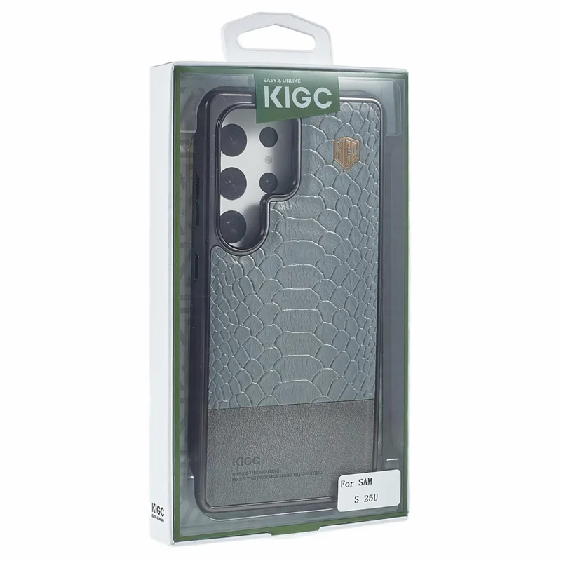 KIGC For Samsung Galaxy S26 Ultra Magnetic Case Electroplated Hybrid Phone Cover Crocodile Texture - Grey