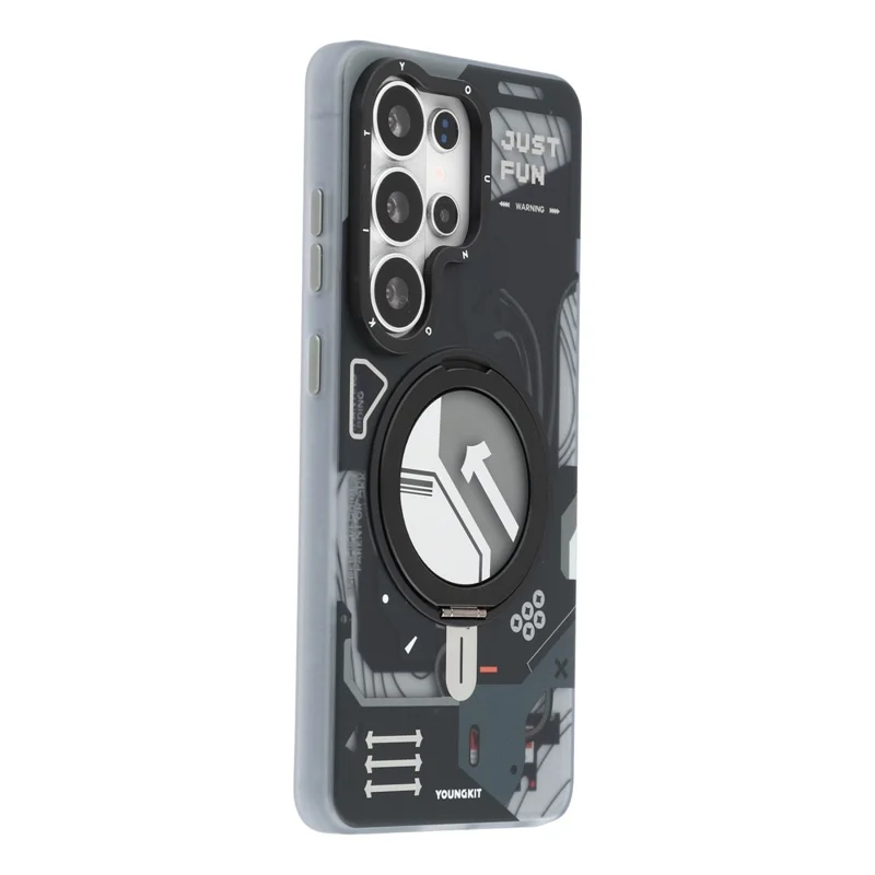 YOUNGKIT för Samsung Galaxy S26 Ultra Magnetisk Skal med Roterande Stöd IMD TPU Mobilskal - Svart