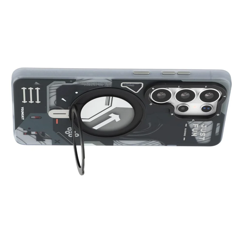 YOUNGKIT för Samsung Galaxy S26 Ultra Magnetisk Skal med Roterande Stöd IMD TPU Mobilskal - Svart