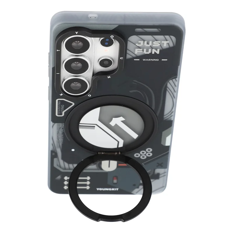 YOUNGKIT för Samsung Galaxy S26 Ultra Magnetisk Skal med Roterande Stöd IMD TPU Mobilskal - Svart