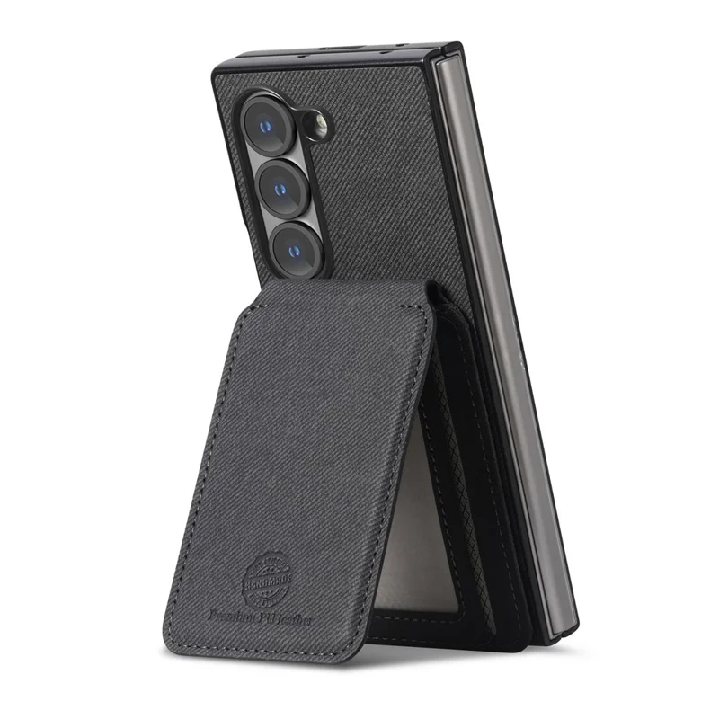 For Samsung Galaxy Z Fold7 5G Magnetic Case TPU PU Leather PC Protective Phone Cover with Detachable Card Holder Kickstand - Black