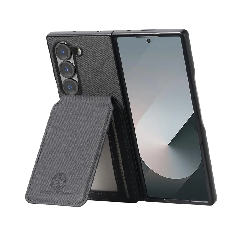 For Samsung Galaxy Z Fold7 5G Magnetic Case TPU PU Leather PC Protective Phone Cover with Detachable Card Holder Kickstand - Black