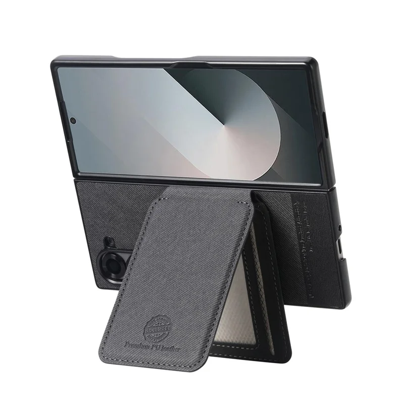 For Samsung Galaxy Z Fold7 5G Magnetic Case TPU PU Leather PC Protective Phone Cover with Detachable Card Holder Kickstand - Black