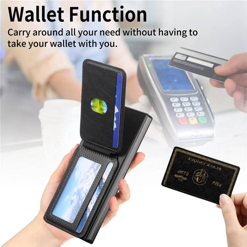 For Samsung Galaxy Z Fold7 5G Magnetic Case TPU PU Leather PC Protective Phone Cover with Detachable Card Holder Kickstand - Black