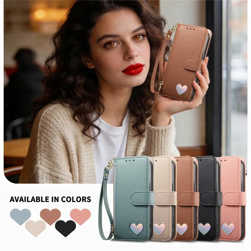 For Samsung Galaxy S26 Case Zipper Pocket TPU PU Leather Wallet Phone Cover with Strap - Brown