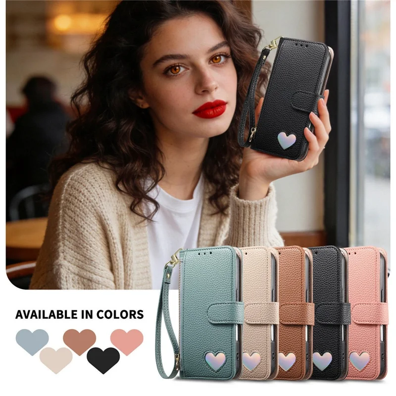 For iPhone 17 Pro Case Zipper Pocket TPU PU Leather Wallet Phone Cover with Strap - Black
