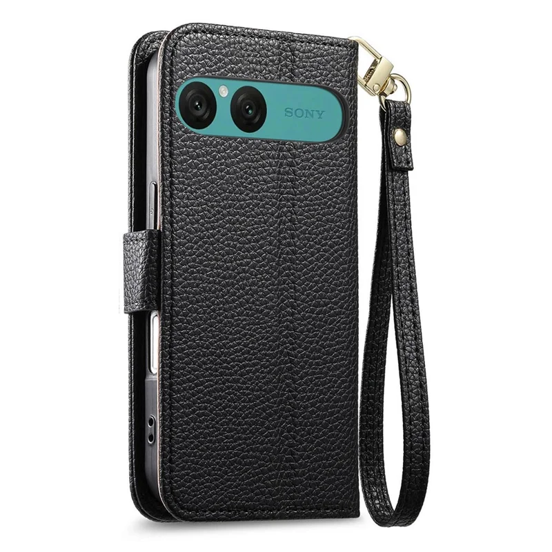 Étui pour Sony Xperia 10 VII, étui portefeuille avec fermeture à glissière, support, motif cœur, en cuir PU, avec dragonne - Noir