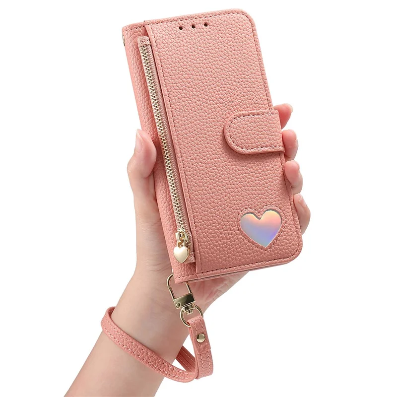 Phone Case For Google Pixel 10 Pro  /  Pixel 10 Zipper Pocket TPU PU Leather Wallet Phone Cover with Strap - Pink