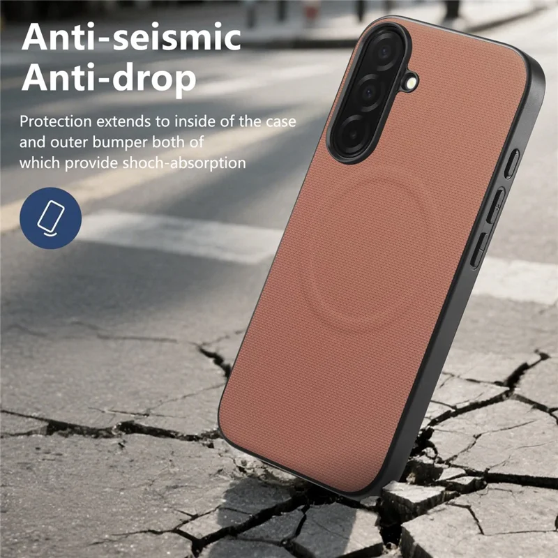 For Samsung Galaxy S26 Magnetic Case Fine Grid Texture Leather + PC + TPU Phone Cover - Pink