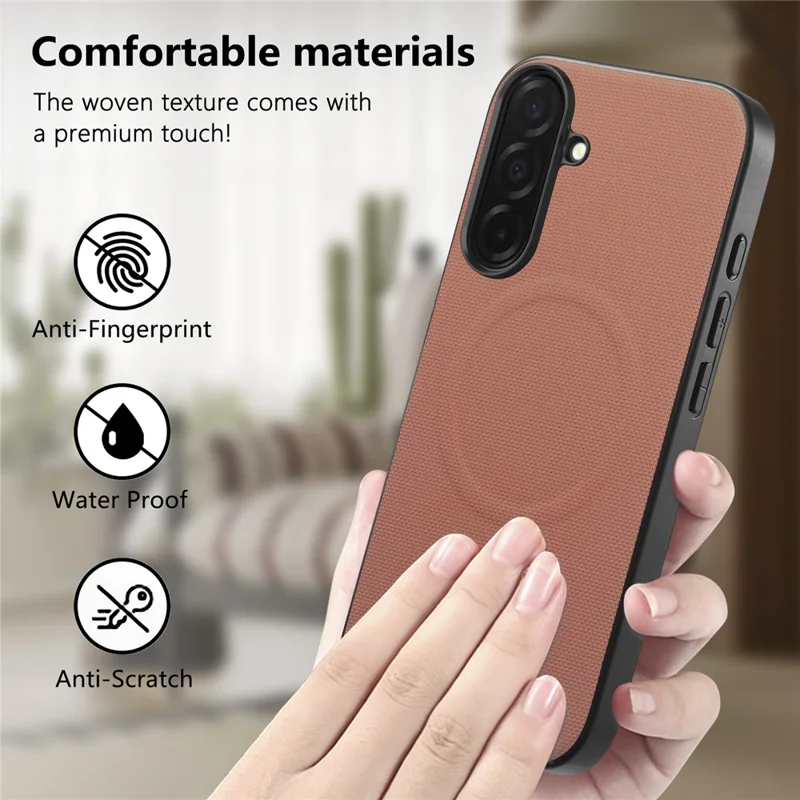 For Samsung Galaxy S26 Magnetic Case Fine Grid Texture Leather + PC + TPU Phone Cover - Pink