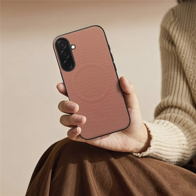 For Samsung Galaxy S26 Magnetic Case Fine Grid Texture Leather + PC + TPU Phone Cover - Pink