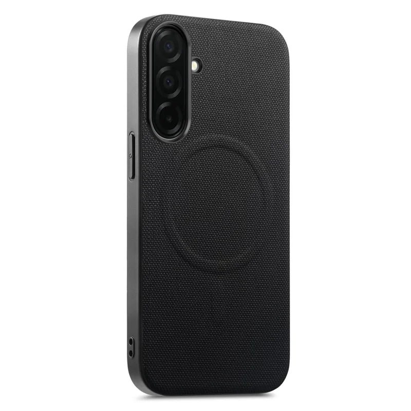 For Samsung Galaxy S25+ Magnetic Case Fine Grid Texture Leather + PC + TPU Phone Cover - Black