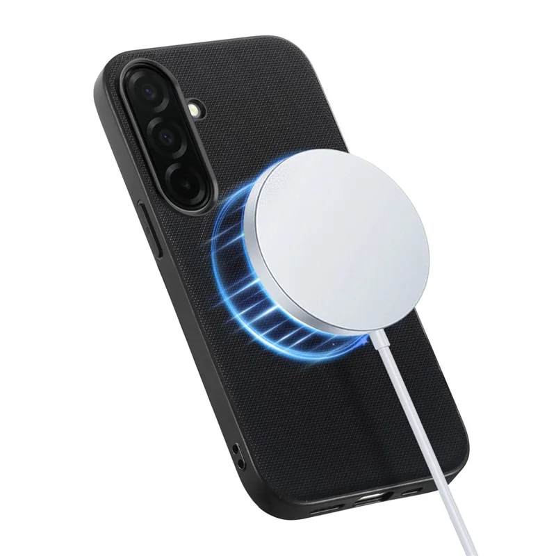 For Samsung Galaxy S25+ Magnetic Case Fine Grid Texture Leather + PC + TPU Phone Cover - Black