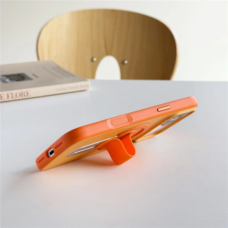 Cover per iPhone 17 Pro Max Compatibile con MagSafe con Supporto a Cavalletto Scorrevole, Tocco Morbido, Colori Contrapposti, in Silicone TPU PC - Arancione