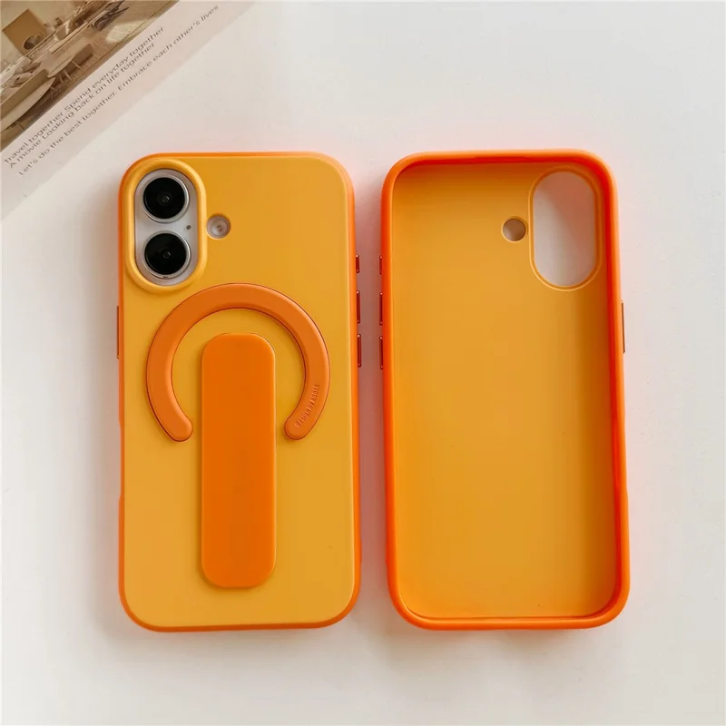 Coque pour iPhone 17 compatible avec MagSafe, support coulissant, texture douce au toucher, couleur contrastée, en silicone TPU PC - Orange