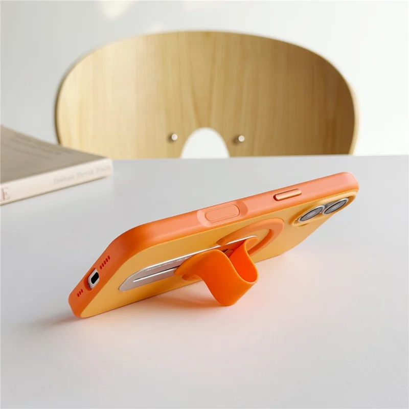 Coque pour iPhone 17 compatible avec MagSafe, support coulissant, texture douce au toucher, couleur contrastée, en silicone TPU PC - Orange