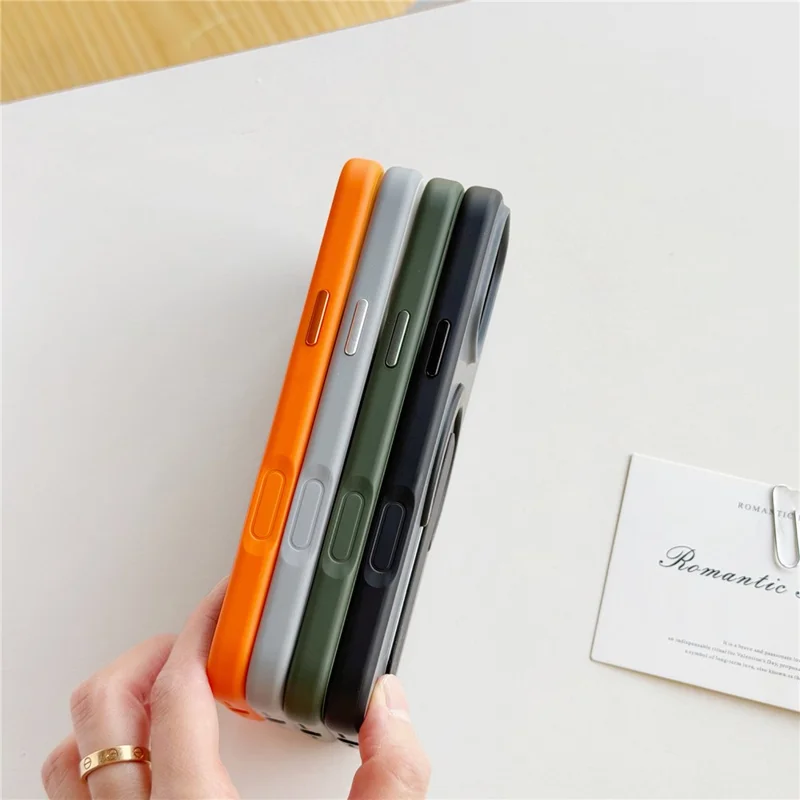 For iPhone 16 Pro Case Compatible with MagSafe Kickstand Skin Touch Contrast Color Silicone TPU PC Phone Cover - Orange