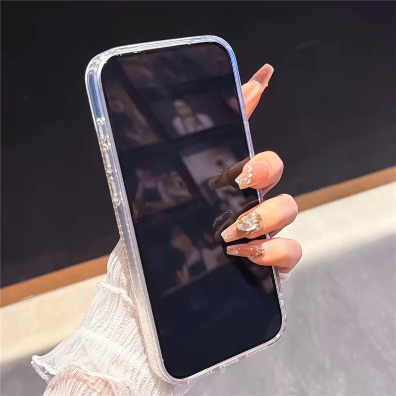 Capa para iPhone 17 Pro Max com Suporte, Borlas de Strass, Costas Brilhantes, Capa para Telemóvel TPU + PC IMD - Transparente Brilhante