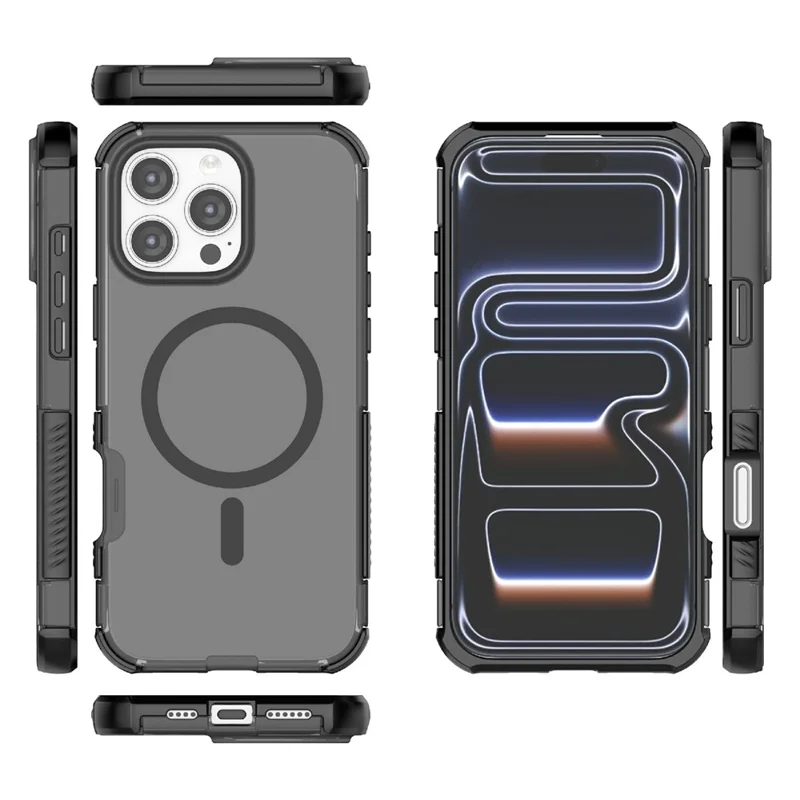 For iPhone 17 Pro Magnetic Case Matte Skin Touch TPU PC Anti Drop Phone Cover Compatible with MagSafe - Black