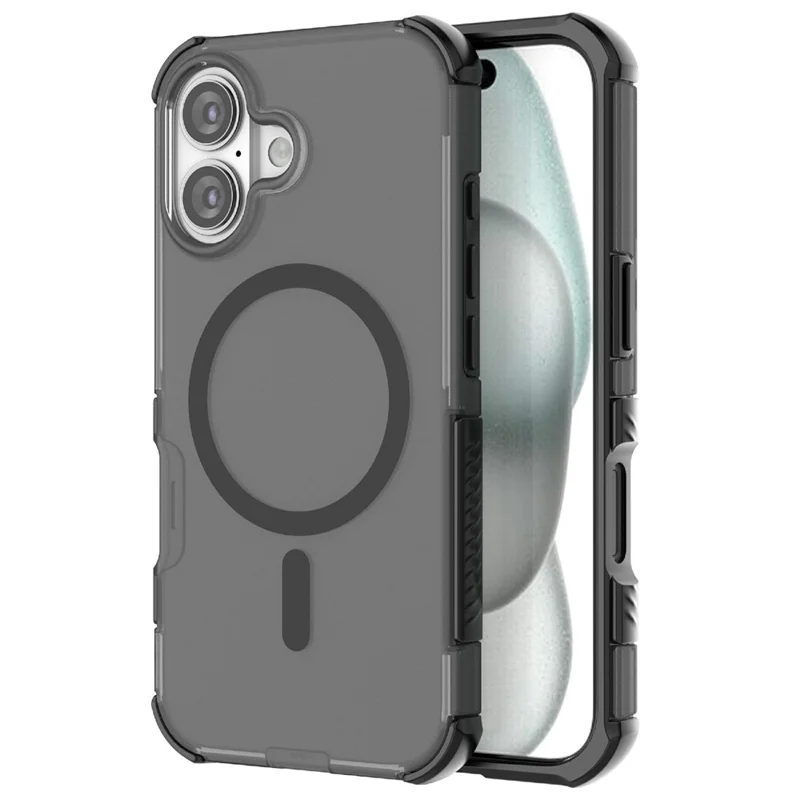 For iPhone 16 Magnetic Case Matte Skin Touch TPU PC Anti Drop Phone Cover Compatible with MagSafe - Black