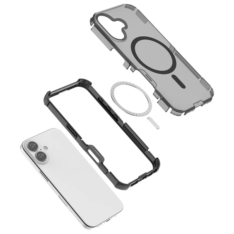 For iPhone 16 Magnetic Case Matte Skin Touch TPU PC Anti Drop Phone Cover Compatible with MagSafe - Black