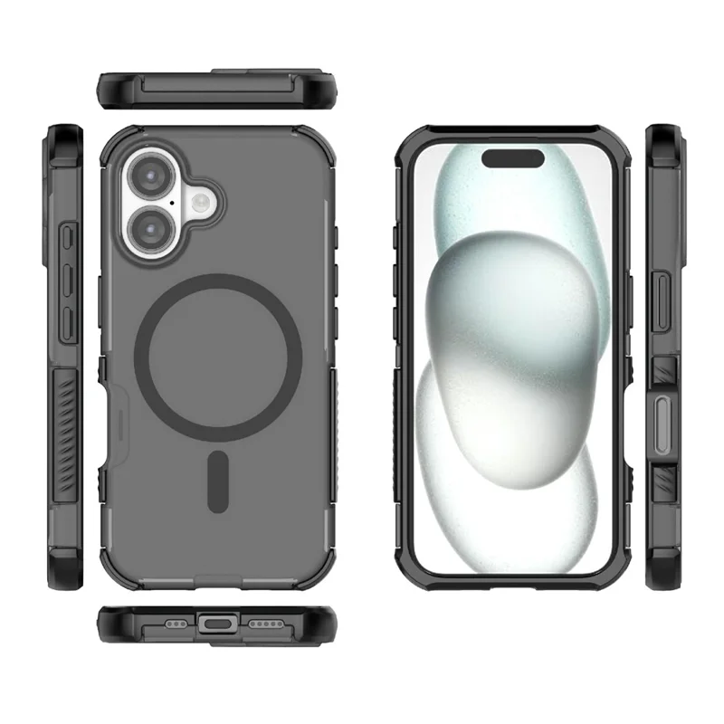 For iPhone 16 Magnetic Case Matte Skin Touch TPU PC Anti Drop Phone Cover Compatible with MagSafe - Black