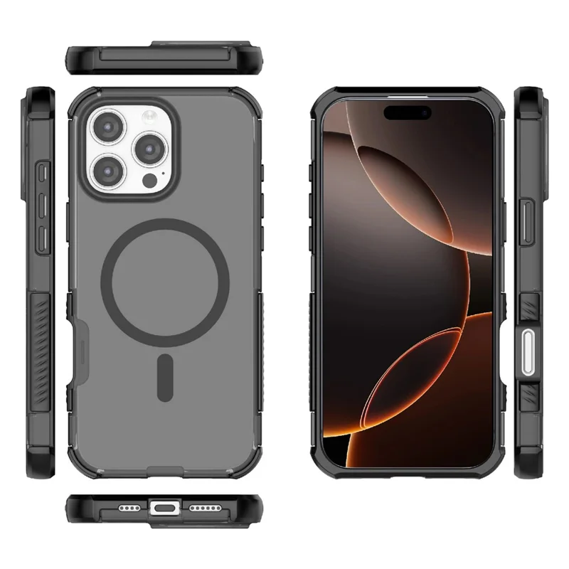 For iPhone 16 Pro Magnetic Case Matte Skin Touch TPU PC Anti Drop Phone Cover Compatible with MagSafe - Black