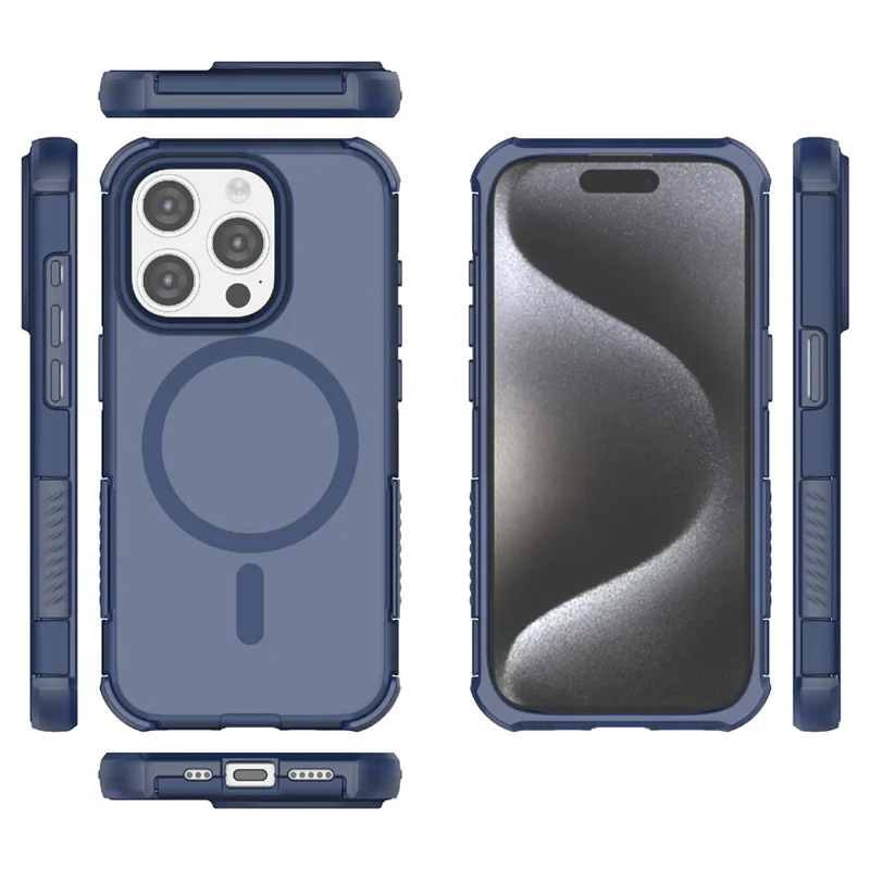 For iPhone 15 Pro Magnetic Case Matte Skin Touch TPU PC Anti Drop Phone Cover Compatible with MagSafe - Blue