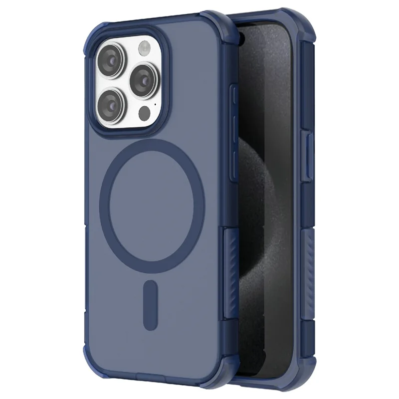 For iPhone 15 Pro Max Magnetic Case Matte Skin Touch TPU PC Anti Drop Phone Cover Compatible with MagSafe - Blue