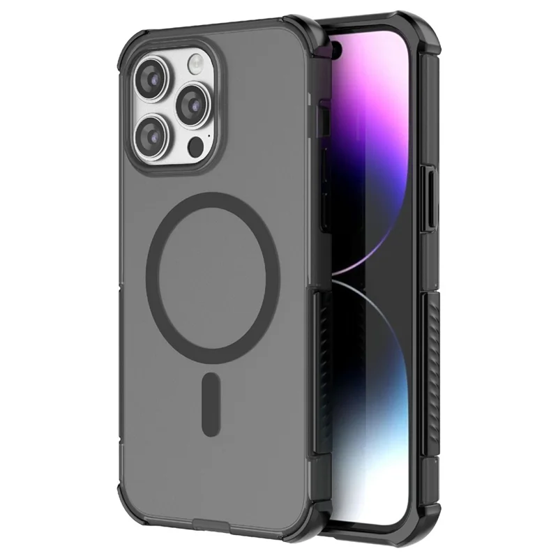 For iPhone 14 Pro Magnetic Case Matte Skin Touch TPU PC Anti Drop Phone Cover Compatible with MagSafe - Black