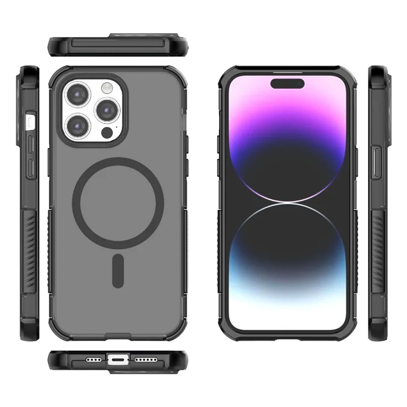 For iPhone 14 Pro Magnetic Case Matte Skin Touch TPU PC Anti Drop Phone Cover Compatible with MagSafe - Black