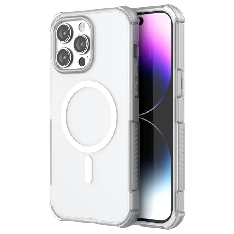 For iPhone 14 Pro Max Magnetic Case Matte Skin Touch TPU PC Anti Drop Phone Cover Compatible with MagSafe - White