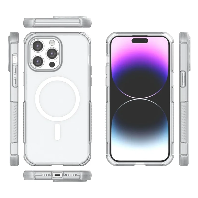 For iPhone 14 Pro Max Magnetic Case Matte Skin Touch TPU PC Anti Drop Phone Cover Compatible with MagSafe - White