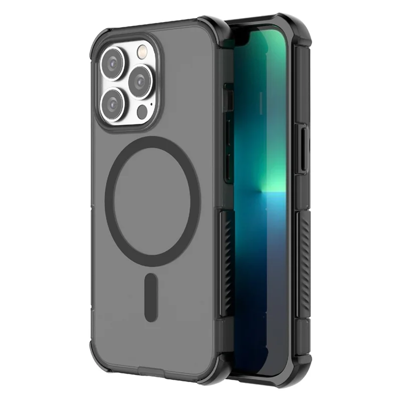 For iPhone 13 Pro Magnetic Case Matte Skin Touch TPU PC Anti Drop Phone Cover Compatible with MagSafe - Black