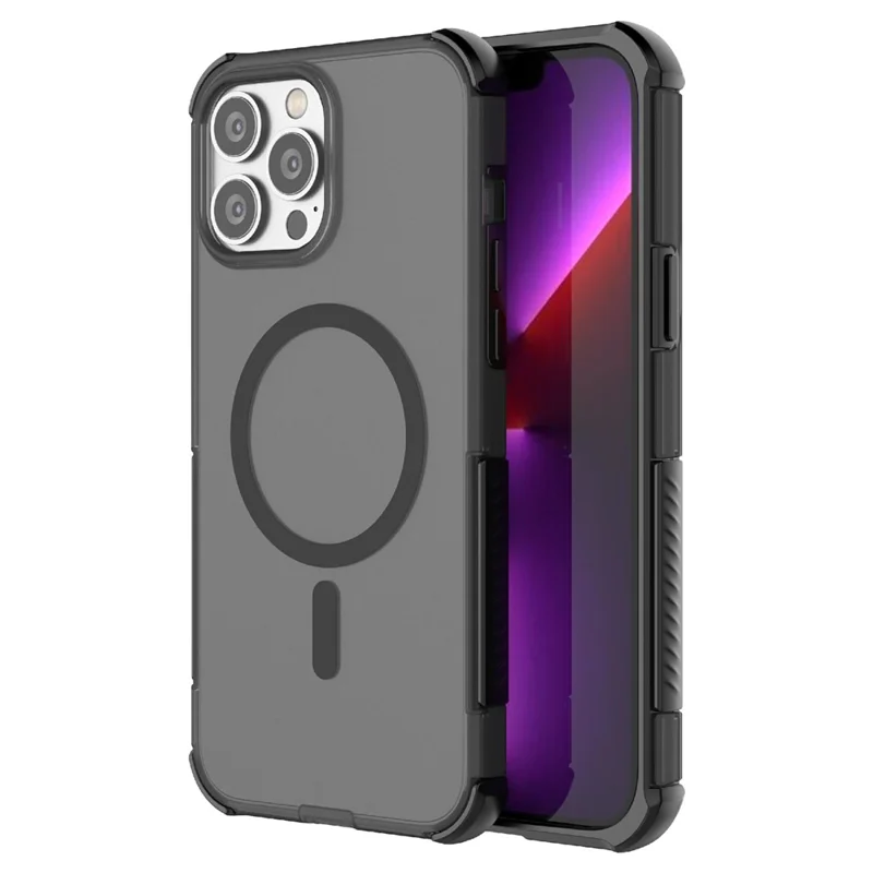 For iPhone 13 Pro Max Magnetic Case Matte Skin Touch TPU PC Anti Drop Phone Cover Compatible with MagSafe - Black