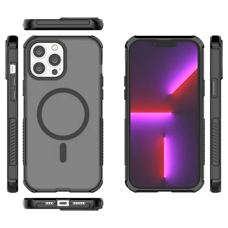 For iPhone 13 Pro Max Magnetic Case Matte Skin Touch TPU PC Anti Drop Phone Cover Compatible with MagSafe - Black