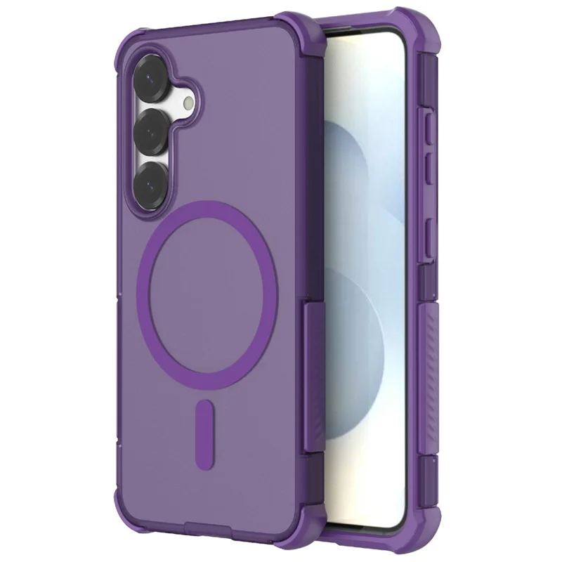 For Samsung Galaxy S25+ Magnetic Case Matte Skin Touch TPU PC Anti Drop Phone Cover - Purple