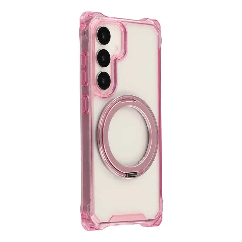 For Samsung Galaxy S26 Magnetic Case Ring Kickstand TPU + PC Phone Cover with Lanyard - Pink