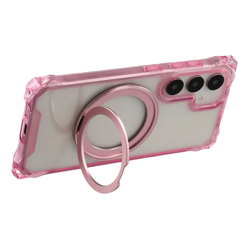 For Samsung Galaxy S26 Magnetic Case Ring Kickstand TPU + PC Phone Cover with Lanyard - Pink