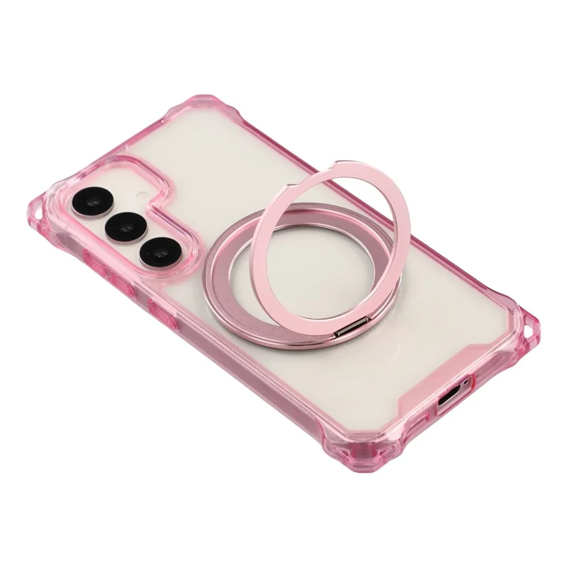 For Samsung Galaxy S26 Magnetic Case Ring Kickstand TPU + PC Phone Cover with Lanyard - Pink