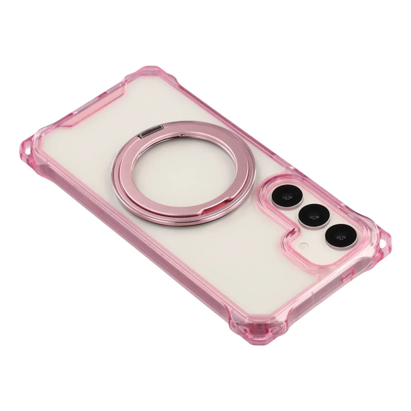 For Samsung Galaxy S26 Magnetic Case Ring Kickstand TPU + PC Phone Cover with Lanyard - Pink