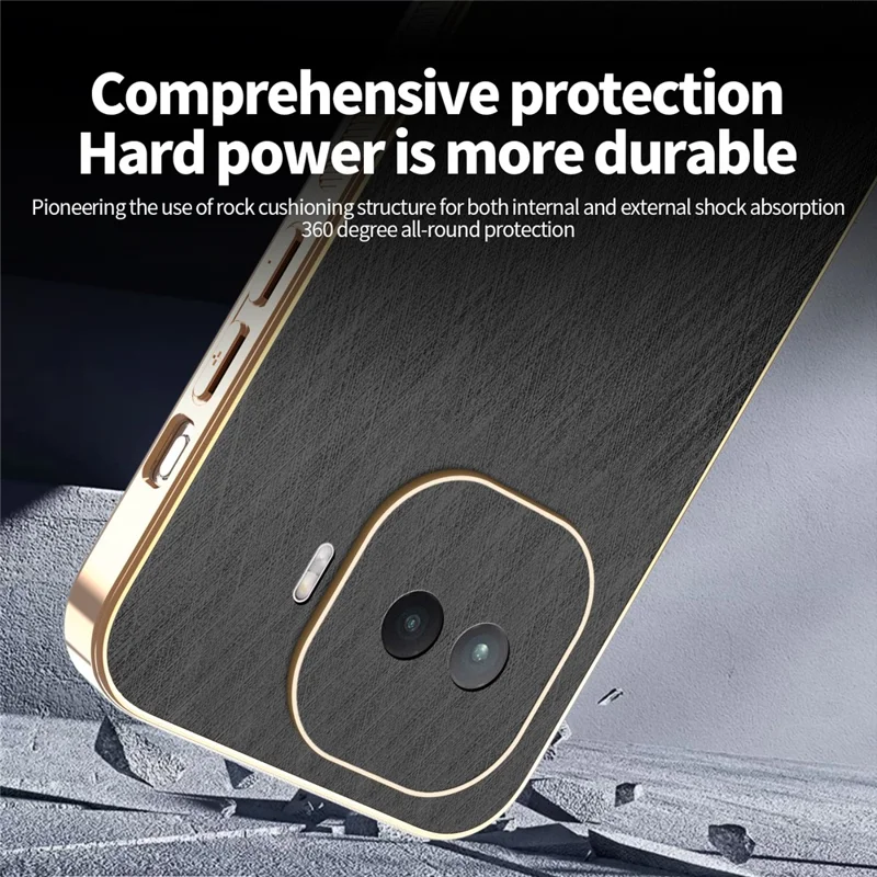 KADEM For vivo iQOO Z11 Turbo 5G Case Electroplating Silk Texture PU + TPU Phone Back Cover - Black
